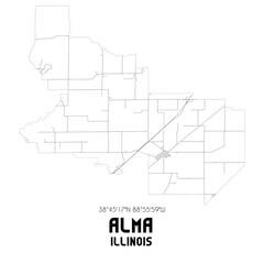Alma Illinois. US street map with black and white lines.