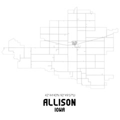 Allison Iowa. US street map with black and white lines.