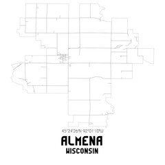 Almena Wisconsin. US street map with black and white lines.