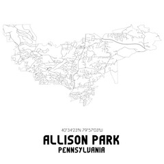 Fototapeta na wymiar Allison Park Pennsylvania. US street map with black and white lines.