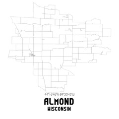 Almond Wisconsin. US street map with black and white lines.