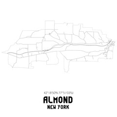 Almond New York. US street map with black and white lines.