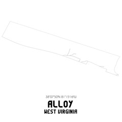 Alloy West Virginia. US street map with black and white lines.