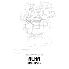 Alma Arkansas. US street map with black and white lines.