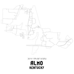 Almo Kentucky. US street map with black and white lines.