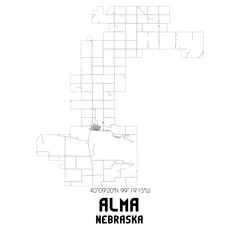 Alma Nebraska. US street map with black and white lines.