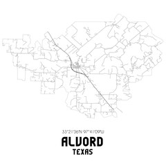 Alvord Texas. US street map with black and white lines.