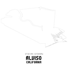 Alviso California. US street map with black and white lines.