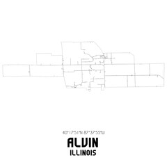 Alvin Illinois. US street map with black and white lines.