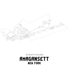 Amagansett New York. US street map with black and white lines.