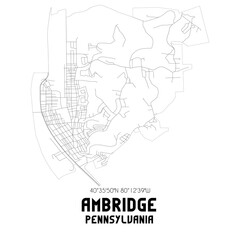 Ambridge Pennsylvania. US street map with black and white lines.