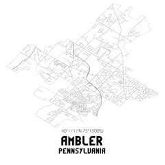 Ambler Pennsylvania. US street map with black and white lines.
