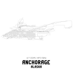 Anchorage Alaska. US street map with black and white lines.