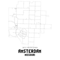 Amsterdam Missouri. US street map with black and white lines.