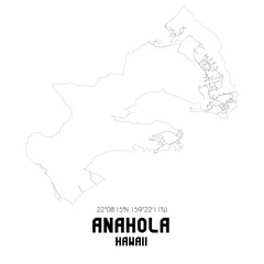 Obraz premium Anahola Hawaii. US street map with black and white lines.