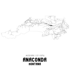 Anaconda Montana. US street map with black and white lines.