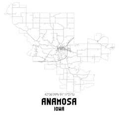 Anamosa Iowa. US street map with black and white lines.