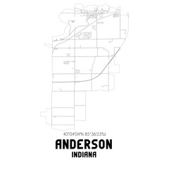 Anderson Indiana. US street map with black and white lines.