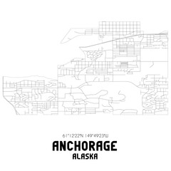 Anchorage Alaska. US street map with black and white lines.