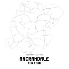 Ancramdale New York. US street map with black and white lines.