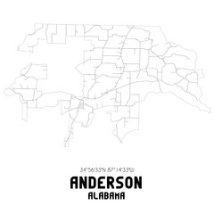 Anderson Alabama. US street map with black and white lines.