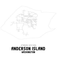 Anderson Island Washington. US street map with black and white lines.