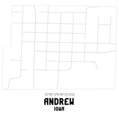 Andrew Iowa. US street map with black and white lines.