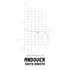Andover South Dakota. US street map with black and white lines.