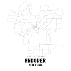 Andover New York. US street map with black and white lines.