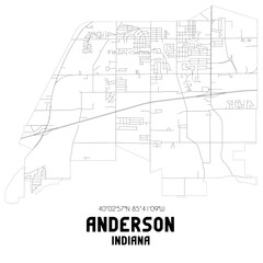 Anderson Indiana. US street map with black and white lines.