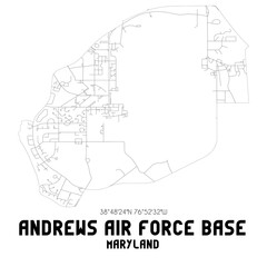 Andrews Air Force Base Maryland. US street map with black and white lines.