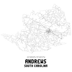 Andrews South Carolina. US street map with black and white lines.