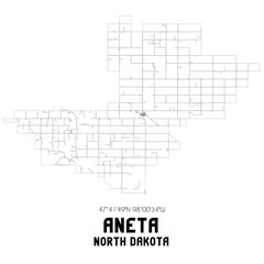 Aneta North Dakota. US street map with black and white lines.