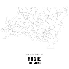 Angie Louisiana. US street map with black and white lines.