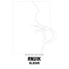 Anvik Alaska. US street map with black and white lines.