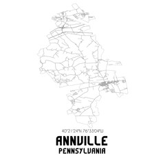 Annville Pennsylvania. US street map with black and white lines.