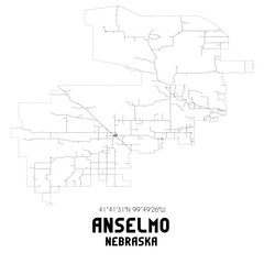 Anselmo Nebraska. US street map with black and white lines.