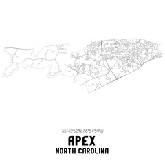 Apex North Carolina. US street map with black and white lines.