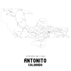Antonito Colorado. US street map with black and white lines.