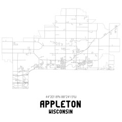Appleton Wisconsin. US street map with black and white lines.