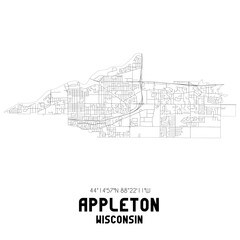 Appleton Wisconsin. US street map with black and white lines.