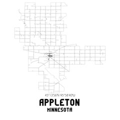 Appleton Minnesota. US street map with black and white lines.