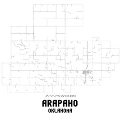 Arapaho Oklahoma. US street map with black and white lines.