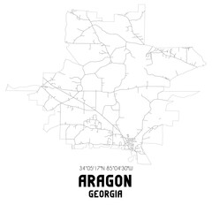 Aragon Georgia. US street map with black and white lines.