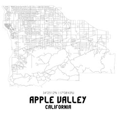 Apple Valley California. US street map with black and white lines.