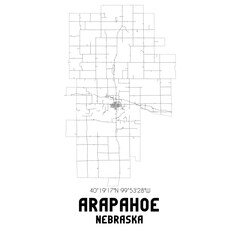 Arapahoe Nebraska. US street map with black and white lines.