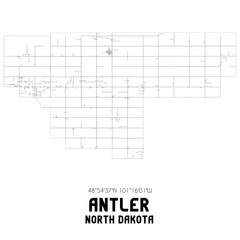 Antler North Dakota. US street map with black and white lines.