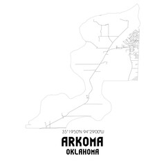 Arkoma Oklahoma. US street map with black and white lines.
