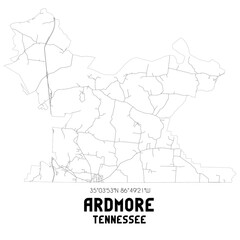 Ardmore Tennessee. US street map with black and white lines.