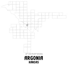 Argonia Kansas. US street map with black and white lines.